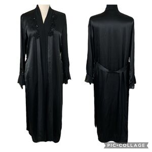 Linea Donatella Black Satin & Lace Long Robe